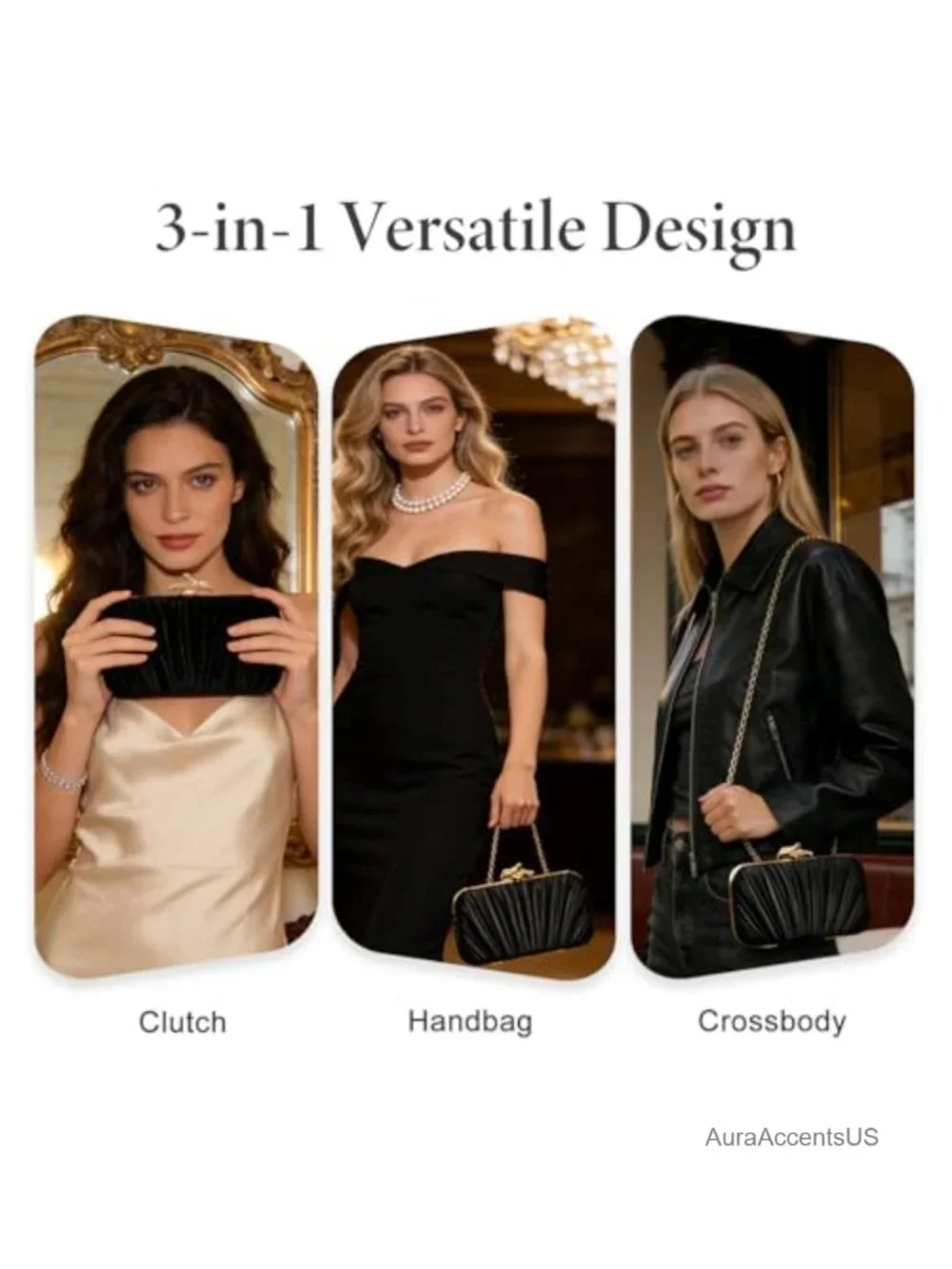 Satin Pleated Evening Clutch with Chain Strap